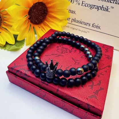GalaxGraceBlack Frosted Beads Micro - Inlaid Zircon Crown Bracelet Best gift