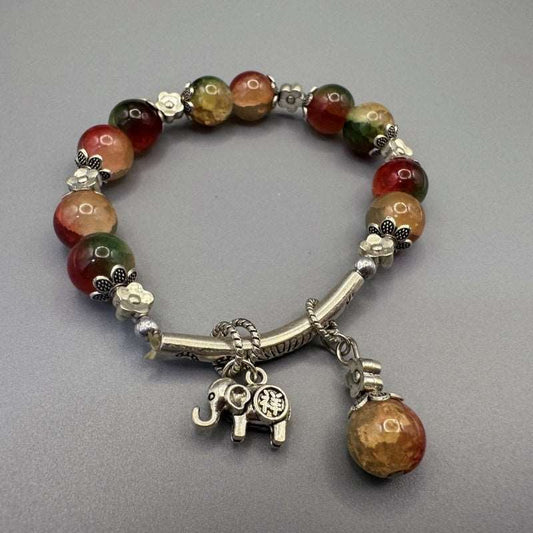 [GIFT ONLY] Lucky Elephant Pendant Glass Beaded Bracelet - GalaxGrace