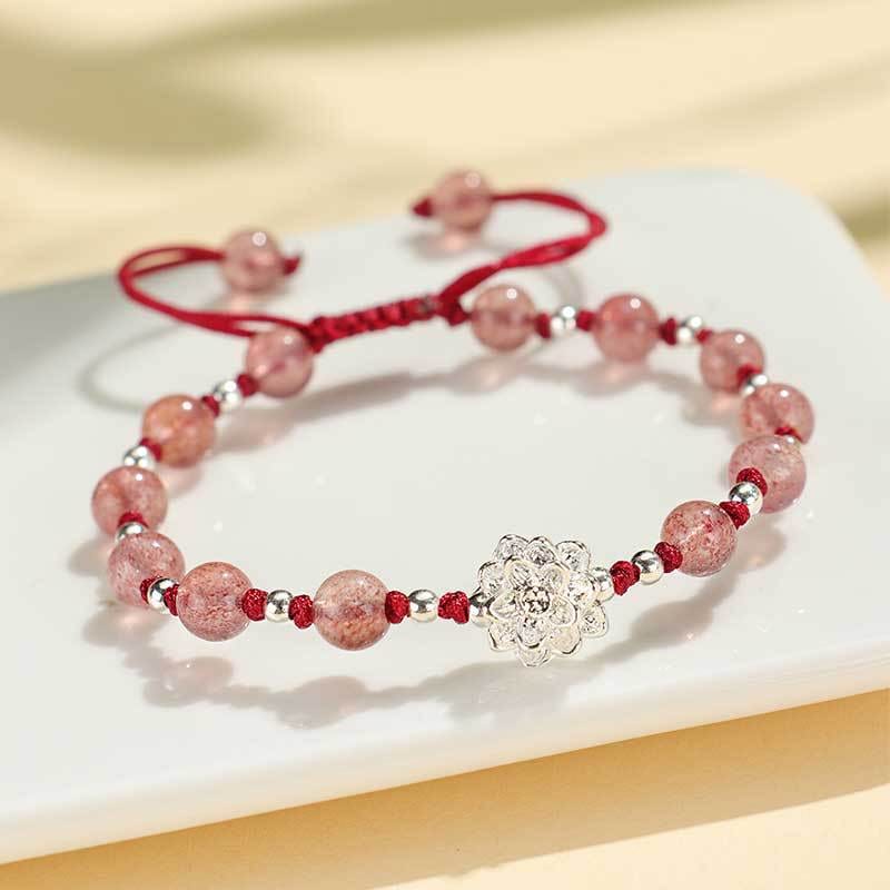 Strawberry Crystal Alloy Lotus Bead Bracelet - GalaxGrace Bestgift