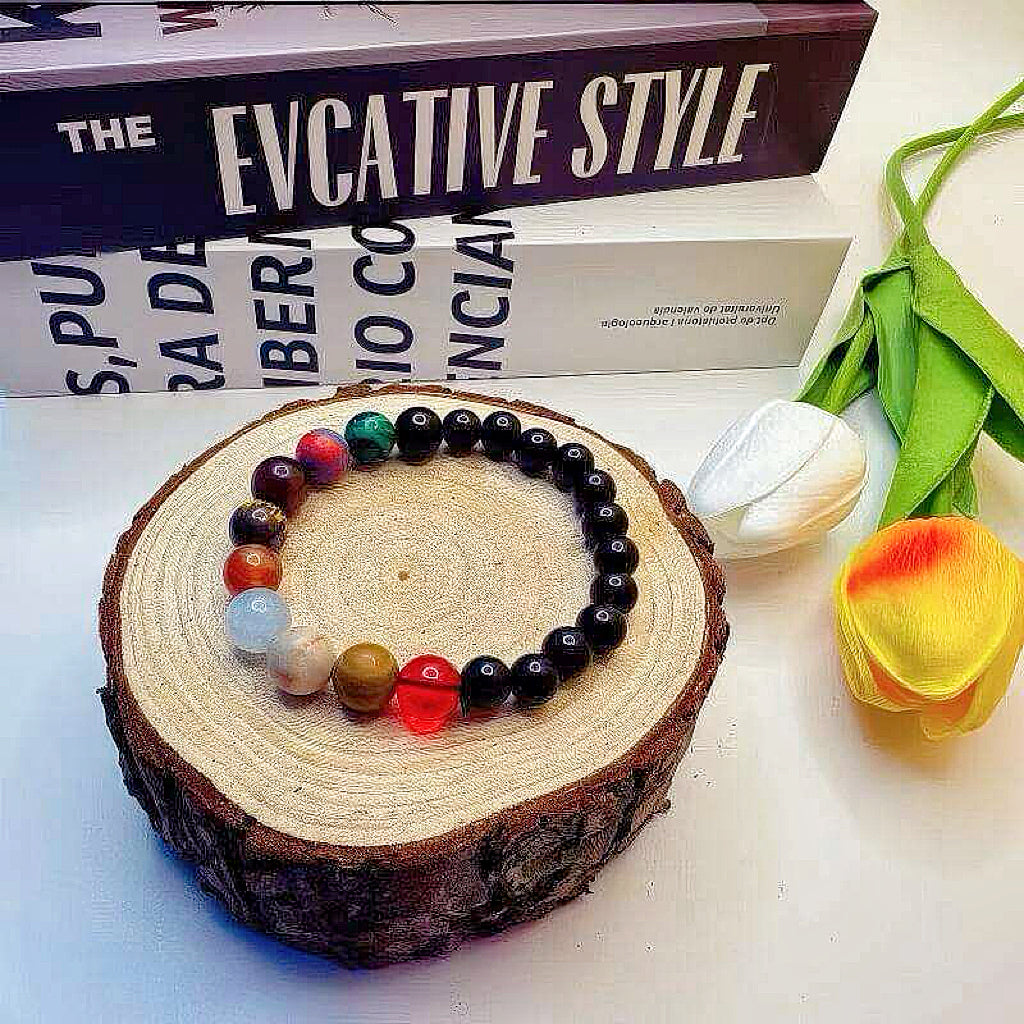 Universe Galaxy Eight Planets Black Bracelet